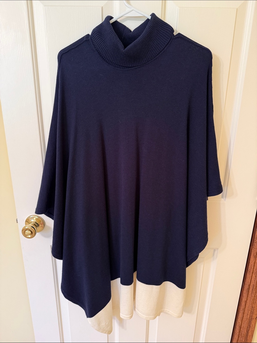 White House Black Market Navy Poncho with Cream Trim